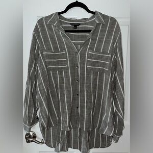 Rock & Republic Gray and White Striped Shirt XXL